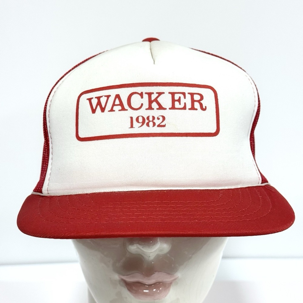 Vintage Wacker Mesh Snapback Trucker Hat 1982 Red and white Funny Slogan hat
